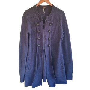 Free People Long Cardigan Wool Sweater Big Buttons Gray Womens Medium Lagenlook